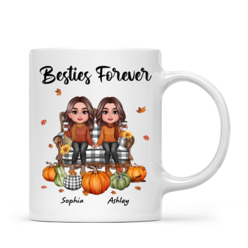 Fall Season Besties Sitting On Chair Personalized Mug