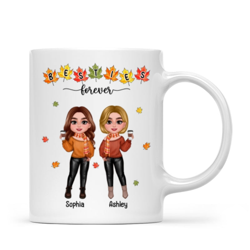 Fall Season Besties Sisters Standing Fall Leaves Personalized Mug