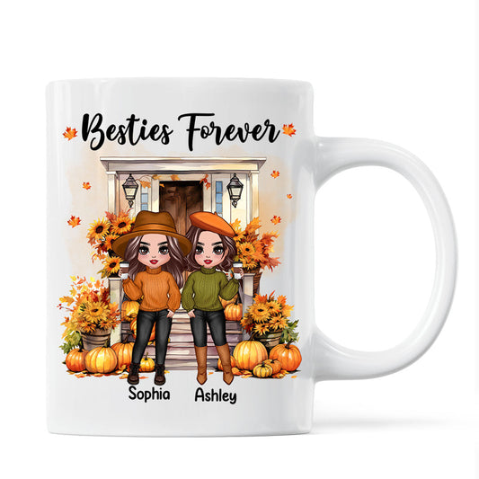 Fall Season Besties Sister Standing Front Door Personlized Mug