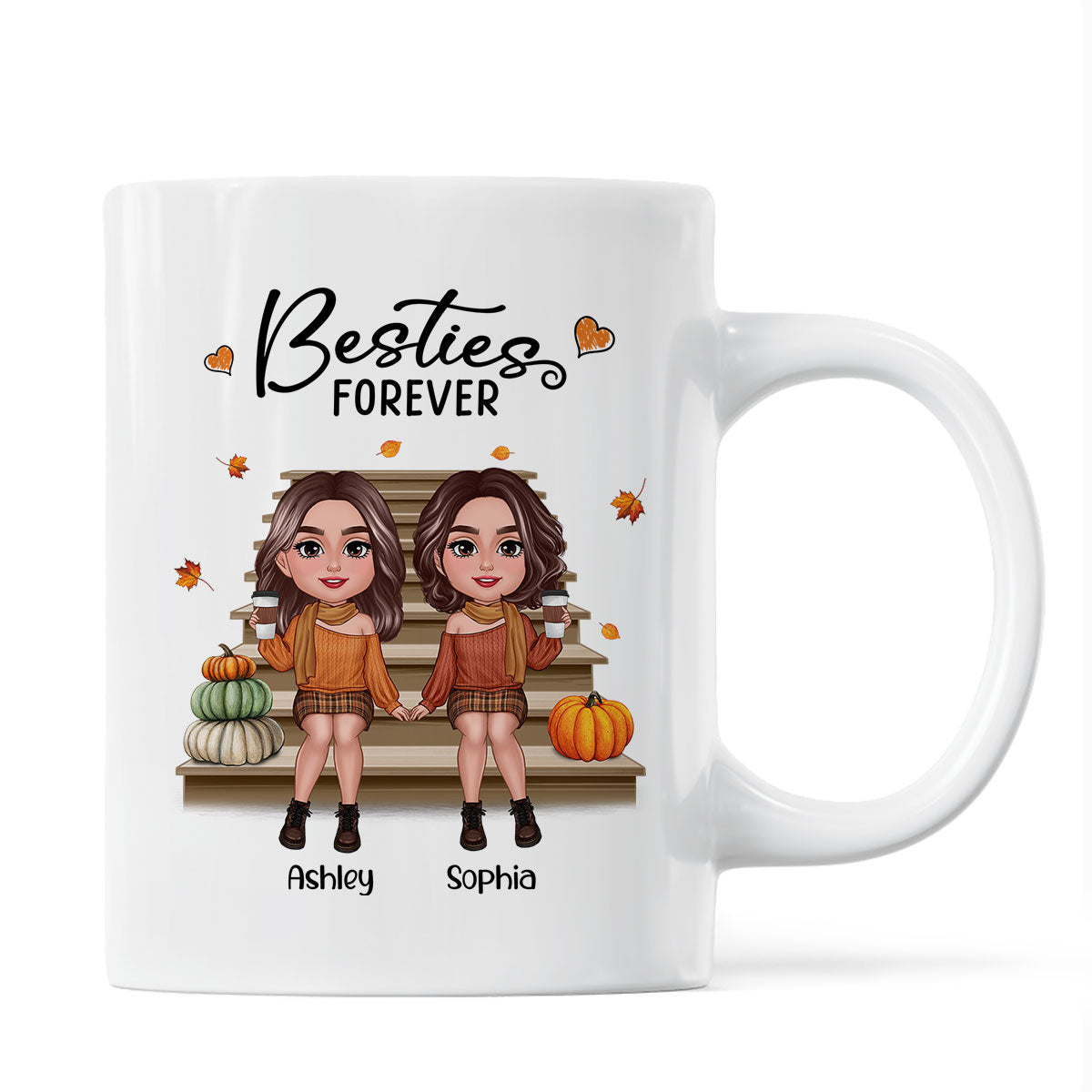 Fall Season Best Friends Sisters Sitting On Stair Personalized Mug