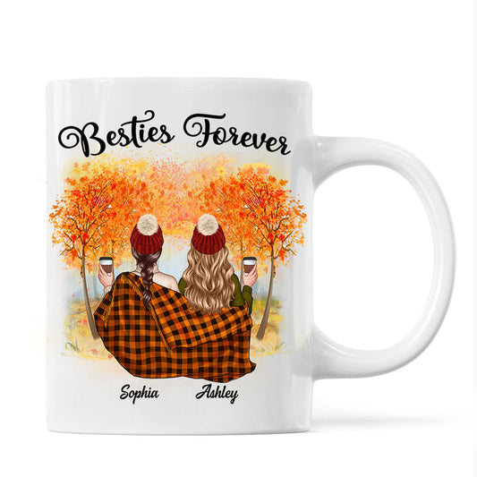 Fall Season Best Friends Sisters With Blanket In Forest Personalized Mug