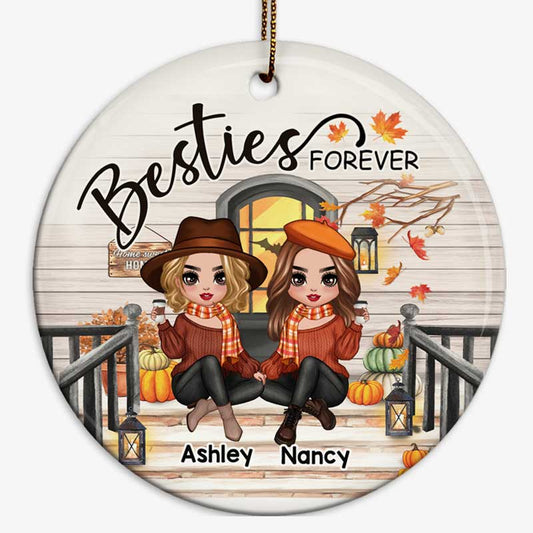 Fall Season Best Friends Sisters Front Porch Personalized Circle Ornament